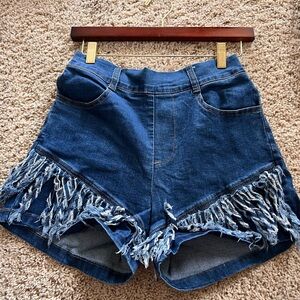 Crazy Train Blue Fringe Jean Shorts